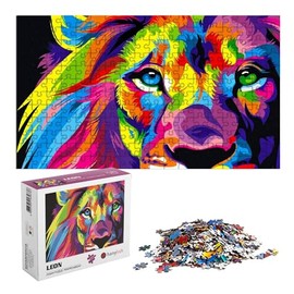 hanylish Rompecabezas de 1000 Piezas para Toda la Familia, Diseño León de Colores, Calidad Premium, Multicolor, Tamaño Perfecto de 70 x 50 cm (Largo x Ancho) (León de Colores)