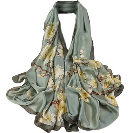 FAIRYGATE Green Scarf Silk Scarfs for Women Fashion Long Satin Lightweight Wrap Warm Headscarf Sunscreen Shawls Large Elegant Shawl Wraps Floral Printed 43025