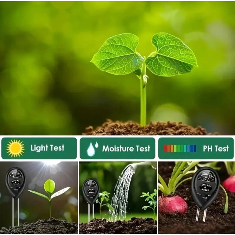Generic 3-Way Soil Meter With Light Moisture & pH Levels