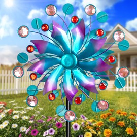 Solar Wind Spinners for Yard and Garden-60.6 Inch 360° Metal Wind Sculptures Outdoor Clearance Kinetic Windmills with Multi Color Led Glass Ball