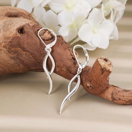 ASH'S CHOICE Silver 925 Earrings Hanging Hypoallergenic French Earrings Small Hoop Earrings with Pendant Double Twisted / Spiral / Leaf / Water Drop Long Earrings Boho Earrings Women