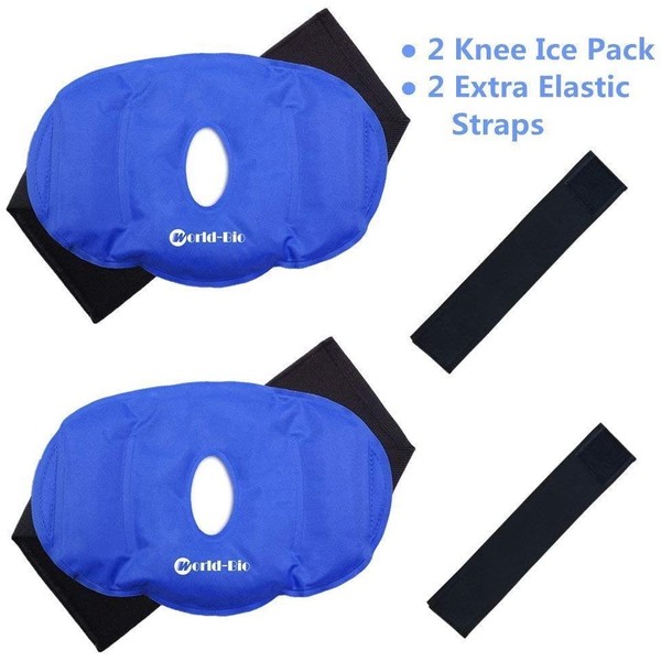 Knee Ice Pack Gel Reusable for Hot and Cold Therapy, Knee Ice Compression Wrap for Pain Relief Swelling Sports Injuries,Bruises Compress, 9.8" x 6.5", Light Blue