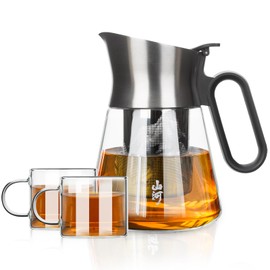 ZENS Design Glass Teapot with Infuser with 2 Cups, 23oz Small Loose Leaf Steeper Pot with Stainless Steel Spout for Hot Tea Diffusers, Oval Handle Clear Tea Infusers Pot for Tea Lovers Gifts