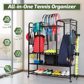 PLKOW Tennis Bag Organizer Tennis Racket Storage Rack, Extra Large Tennis Equipment Holder for Bags, Balls, Racquet & Accessories, Heavy-Duty Gear Organizer for Garage, Club, or School