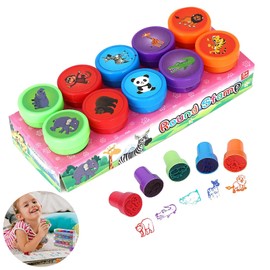 beejune Pack of 10 Stamps Children from 2 Years, Stamp Set Children, Children's Stamp Set, Multicoloured Stamp Set Animals, for Small Gifts for Children, Christmas Party Bags, Children's Birthday