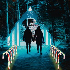 VCOKEN 10'' Christmas Candy Cane Lights Outdoor Pathway, Set of 10 Christmas Candy Cane Markers Waterproof, Light Up Xmas Candy Cane Decoration with Stakes for Holiday Party Yard Art Indoor Outdoor