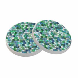 oFloral Teal Blue Mosaic Coasters for Drinks Modern Grid Luxury Art Drink Coaster Round 4 Inch for Coffee Table House Gifts Home Decor
