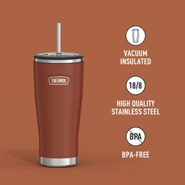 ICON Series by THERMOS Stainless Steel Cold Tumbler with Straw, 24 Ounce, Saddle
