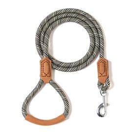 Mile High Life | Premium Leather Dog Leash | Strong Rope Leash | Leather Handle | Zinc Alloy Strong Clasp | Small Medium Large Dogs | 4/5/6 Feet (60 Inch, White)