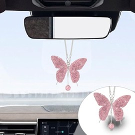 JOYCOURT Bling Butterfly Diamond - Accesorios para colgar en el coche para mujer, color rosa | Crystal Butterfly Rear View Mirror Luck Car Decoration 