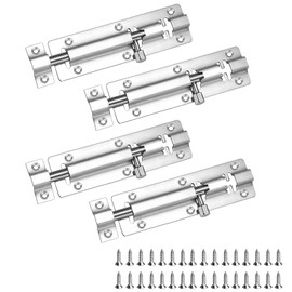 Zydiwo Pack of 4 Door Bolt Stainless Steel Latch Sliding Bolt Door Lock with Mounting Screws for Front Door Yard Pet Door (5 Inches)
