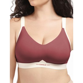 COMFELIE Seamless Wireless Bralette No Wire Lightweight Lined Padded Deep V Neck for Soft and Breathable Comfort Dusty Rose