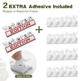 2Pack Veteran Edition Car Emblem with 4 Adhesives, 3D Badge Decal for Trucks, Metal Stickers Replacement Compatible with Universal Vehicle, Army Veteran Gifts for Men (Silver & Red)