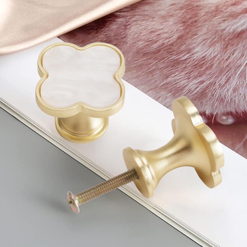 MOROBOR 6 Pcs Four-Leaf Clover Cabinet Knobs Creative Bling Zinc