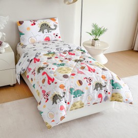 Tailor Shop 4 Pieces Toddler Bedding for Boys Dinosaur Toddler Boys Comforter Bed in A Bag Includes Quilted Comforter Fitted Sheet Top Sheet and Pillow Case