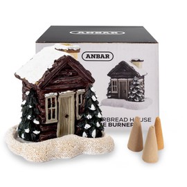 Anbar Backflow Incense Cone Burner Log Cabin, Gingerbread House, Christmas, Fall, Winter, Seasonal, and Holiday Home Decor, Decorative Living Room, Bedroom, or Kitchen Ornament (Winter Log Cabin)