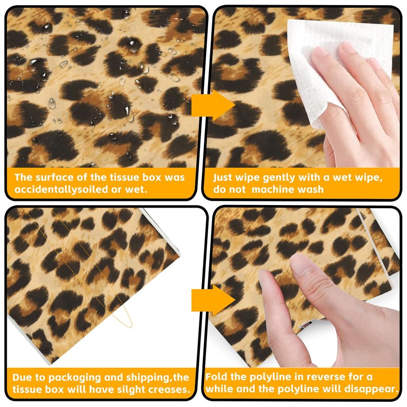 Brown Leopard Tissue Box Cover,PU Leather Tissue Box Holder Square,Modern