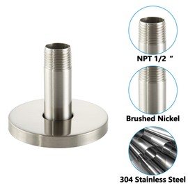 Straight Shower Arm with Flange, Ceiling Mount 3 Inches Rain Shower Head Arm Extension Replacement with Anti-Scratch Escutcheon Plate, DOLGABA Brushed Nickel