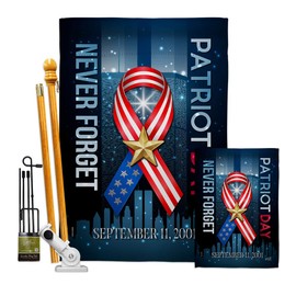 911 Never Forget Garden House Flag - Kit Armed Forces Service All Branches Support Honor United State American Military Veteran - Decoration Banner Small Yard Gift Double-Sided Made in USA 28 X 40
