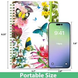 Aesthetic Spiral Notebook, 160 Lined Spiral Journal 8.5x5.7" Cute Journal Notebook with Elastic Strap Hardcover Notebooks for Women Writing College Office Gift (Red Floral & Butterflies ）