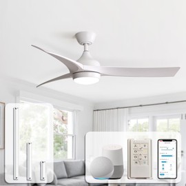 Sofucor 52 Inch Smart Ceiling Fan, Outdoor White Ceiling Fans with Lights Remote Control, Works with Alexa/Google/App, 3-Color Light 6-Speed Timing Reversible DC Motor for Bedroom Living Room Patio