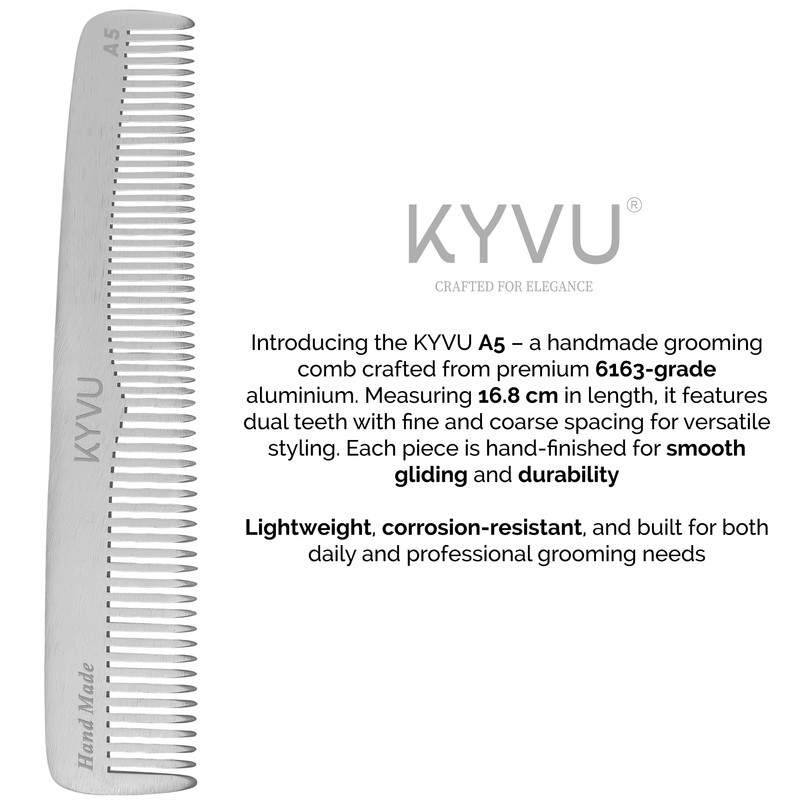 KYVU A5 Handmade 16.8 cm Dual-Tooth Aluminium Comb