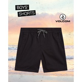 Volcom Boys Shorts - Stretch Twill Flat Front Pull On Chino Shorts for Boys - Casual Uniform Golf Short with Drawcord Waist, Size 10-12, Black