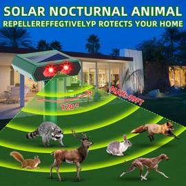 2025 Solar Nocturnal Animal Repeller Deer Repellent Outdoor with Red LED Light, 4 Pack Waterproof Cat Skunk Raccoon Fox Coyote Repellent Device Predator Lights for Yard Chicken Coop Farm Garden
