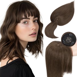 Elailite Toupee Women's Hairpiece Real Hair Topper Pony Mono Clip-In Extensions Remy Straight #02 Dark Brown - 35 cm