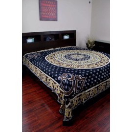 Handmade Cotton Mandala Om Print Tapestry Wall hanging Tablecloth Spread Beach Sheet King