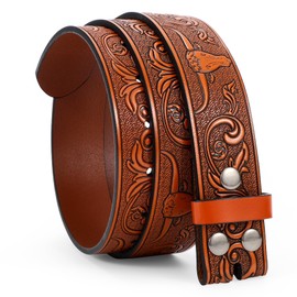 WERFORU Men's Faux Leather Belt Strap without Buckle Western Replacement Belt Strap with Snap on Buckle for Jeans 1.5" Wide