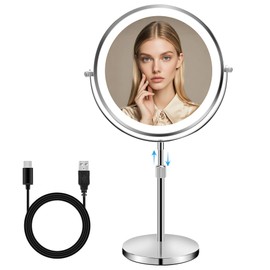 MEKOTRIN Lighted Makeup Mirror 22cm Adjustable Height Double Sided Magnifying Vanity Mirror with 3 Color LED Lights (10X)