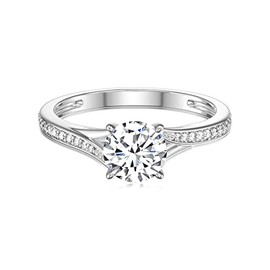SISGEM Women's Engagement Ring, 1ct Moissanite Solitaire Engagement Ring, S925 Sterling Silver Moissanite Wedding Ring with Platinum Plated, for Her Ladies Engagement Wedding (Size R)