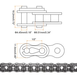 uxcell 08B Metric Standard Roller Chain, 10 Feet Carbon Steel Chains 1/2" Industrial Roller Chain Drive Chain for Motorcycle Bicycle Industrial Machinery -240 Links