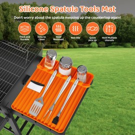 Silicone Griddle Tools Mat,Large Silicone Spatula Mat with Drip Pad,Grill Mats for Outdoor Grill,Blackstone Griddle Accessories for Kitchen,Cooking and Countertops(Orange)