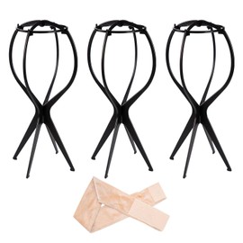CLASSE Wig Stands, 3 Packs, 13.3inches, Black, With Adjustable Wigband, For Multiple Wigs and Hats, Wig Holder, Wig Rack, For Travel, Wig Display