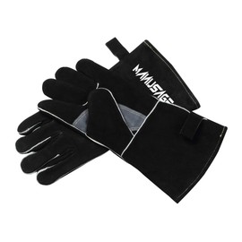 MANUSAGE Welding Gloves,14 Inches Leather Welding Gloves 932℉ Heat Resistance, Mitts for Oven Grill Furnace Stove Tig Mig, Animal handling glove with Long Sleeve, Leather Palm Lining Gloves, Black