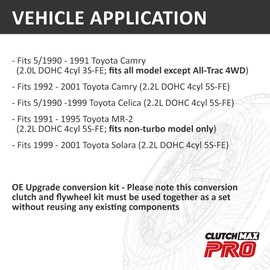 ClutchMaxPRO Heavy Duty OEM Clutch Kit with Flywheel Compatible with 5/1990-2001 Toyota Camry Celica MR-2 Solara 2.0L 2.2L 3S-FE 5S-FE (CP16173HDFW-CK)