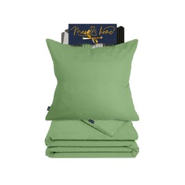 Marie´s Home Seersucker Bed Linen 135 x 200 cm Duvet Cover + 1 Pillowcase 80 x 80 cm - Summer Bed Linen Duvet Cover with Pillowcase 1616.2356, 135 x 200 cm + 80 x 80 cm, Sage