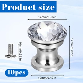 Trinkrittey 10PCS Crystal Knobs 14mm Cabinet Drawer Pull Jewelry Box Gift Case Knobs Mini Diamond Handles Hardware Decorative Knobs with Single Hole for Dresser Drawers Kitchen Bookcase Wardrobe