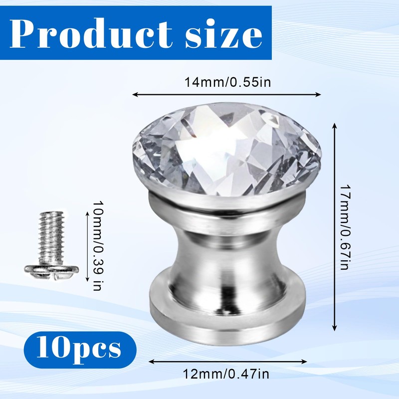 Trinkrittey 10PCS Crystal Knobs 14mm Cabinet Drawer Pull Jewelry Box