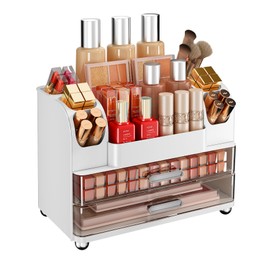 Ducoak 2 Drawers Makeup Organizer-3 Tier Bathroom Organizers and Storage，Cosmetic Storage for Dresser Countertop and Bathroom Vanity ，Ideal for Bathroom Storage, Vanity, Large Skincare, Perfume,White