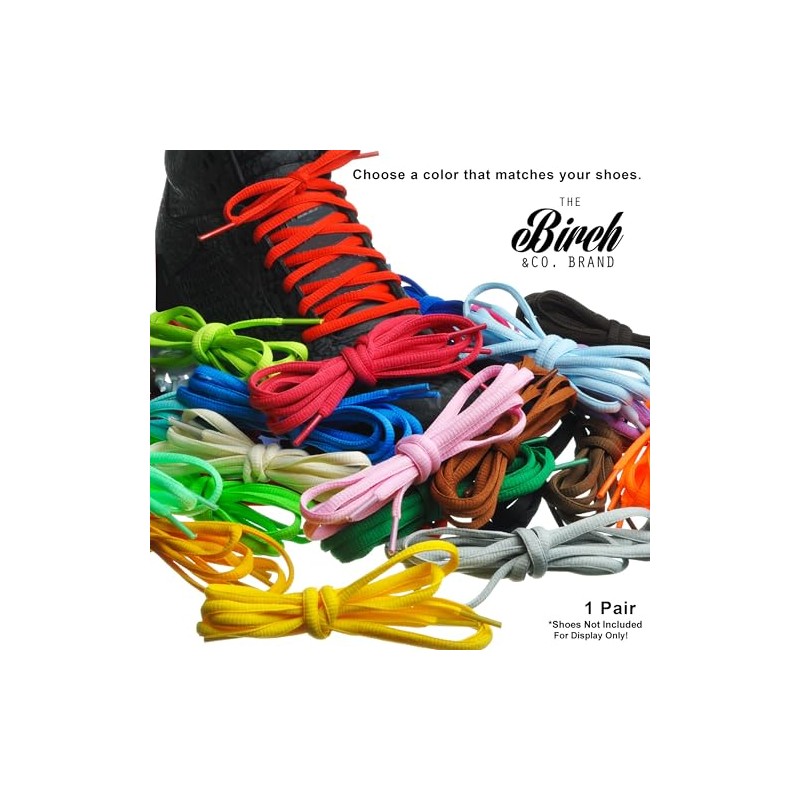 Birch Oval Shoelaces 27 Colors Half Round 1/4" Shoe Laces