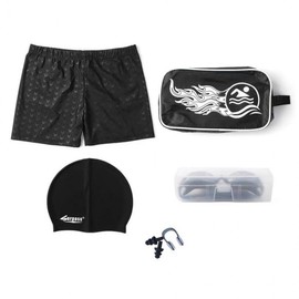 Men's Indoor Swimming Gear 6-Piece Set (L) (Black)