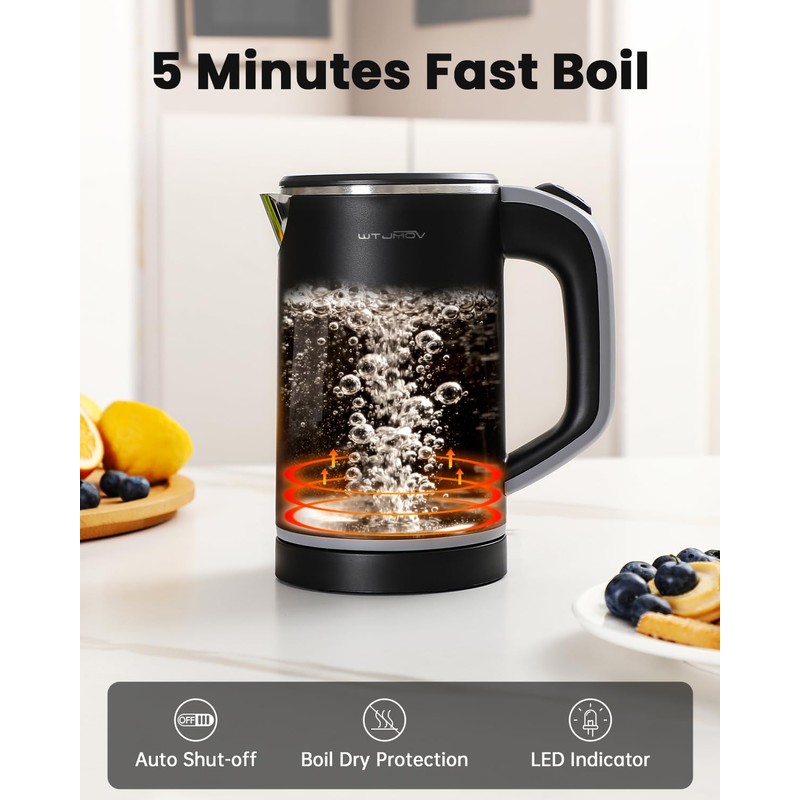 Small Kettle Electric, 0.8L Double Wall Portable Travel Kettle with