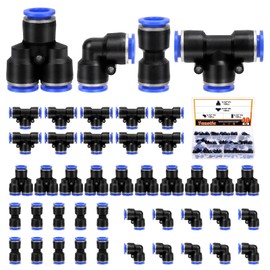 Tanstic 40Pcs 5/32 Inch OD Push to Connect Fittings Pneumatic Fittings Kit, Plastic Air Line Pneumatic Fittings Kit, 10 Splitters+10 Elbows+10 Tee+10 Straight