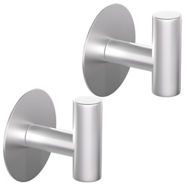 WUIVIUT Adhesive Stainless Steel Hooks Without Nails Wall Hooks for Hanging Stick on Door or Wall Coat Hook for Bedroom Bathroom Kitchen Shower Hooks Hold Clothes Storage Wall Mount（2 Pack Silvery ）