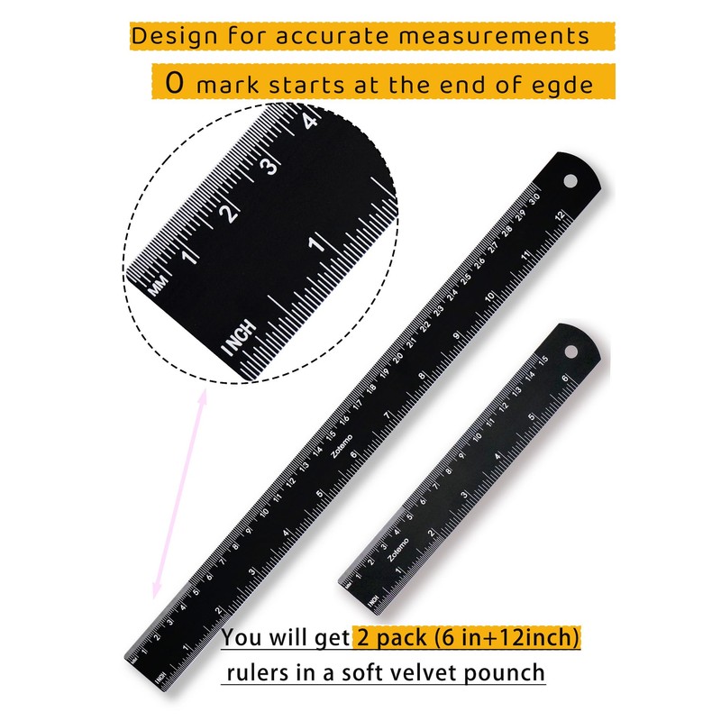 Zotemo Metal Rulers, 6 and 12 Inch Aluminum Scales with