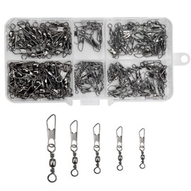 AvoDovA 100PCS Fish Fishing Barrel Swivel with Safety Snap Interlock Snaps High Strength Tackle, Fishing Swivel Snaps Kit Solid Barrel Swivel with Safty Snap Connector Fishing Size 6# 8# 10# 12# 14#