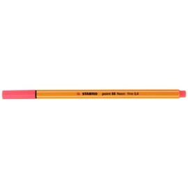 STABILO Fineliner Point 88, Line Width: 0.4 mm, Neon Red, Pack of 5